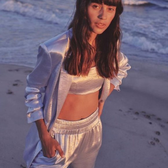 NWT Cinq à Sept ivory shimmery ruched blazer jacket, 0 - Picture 6 of 11